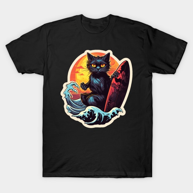 Black Cat Surf Club T-Shirt by VelvetRoom